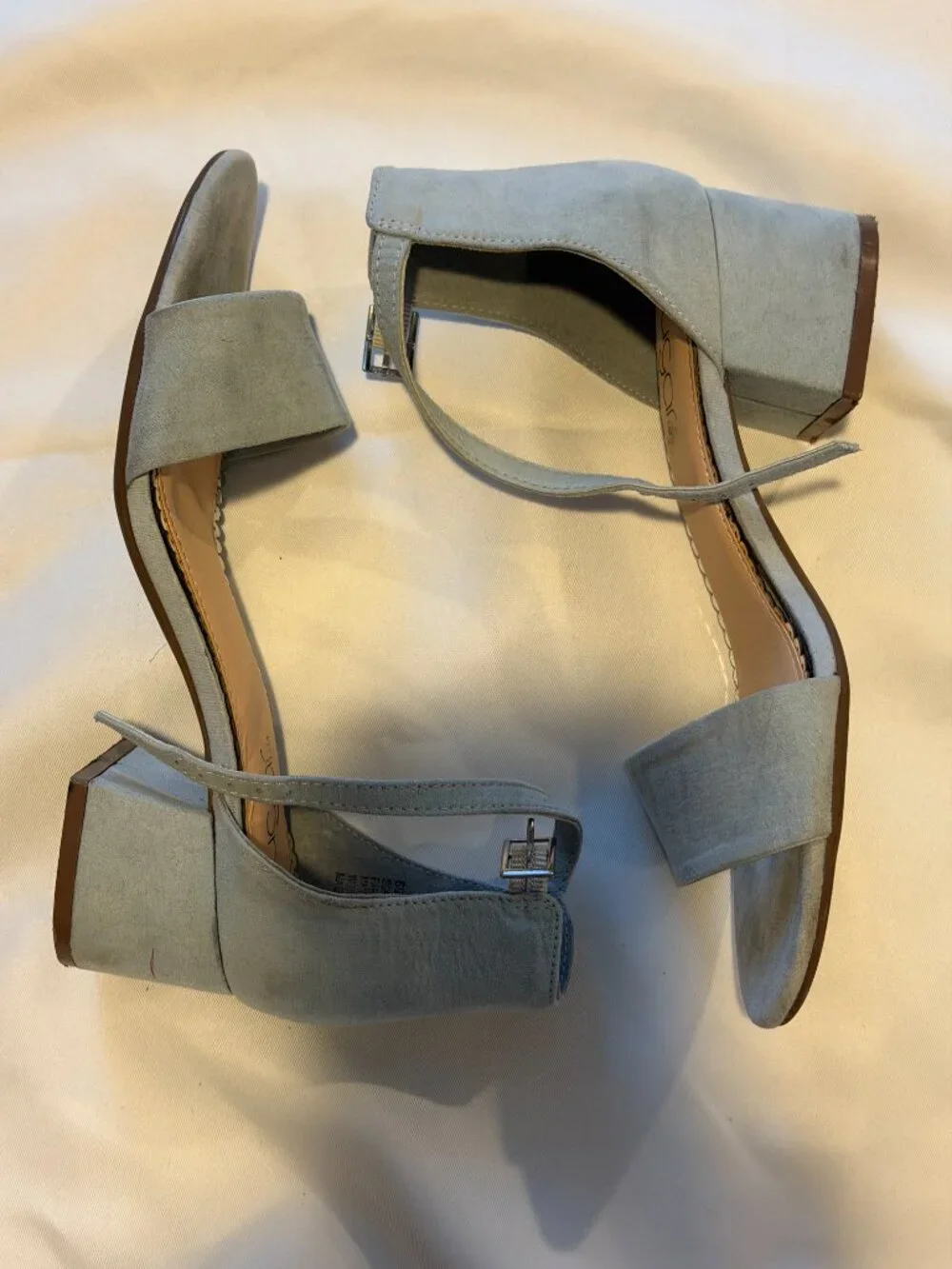 Sugar Light Blue Faux Suede Block Heel Sandals | Ankle Strap | Size 7 | DSW